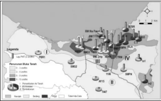 Gambar 4 Peta identifikasi penyebab penurunan muka tanah di Kota Semarang Tahun 2012  Sumber: Yuwono, Abidin, dan Hilmi, 2013