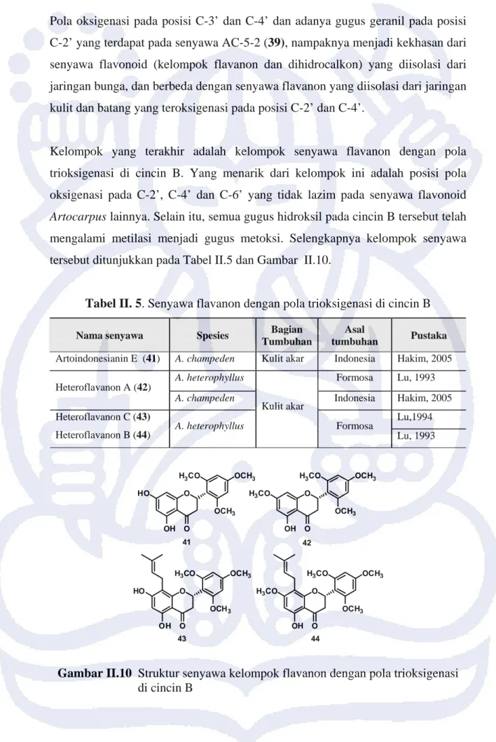 Tabel II. 5. Senyawa flavanon dengan pola trioksigenasi di cincin B 