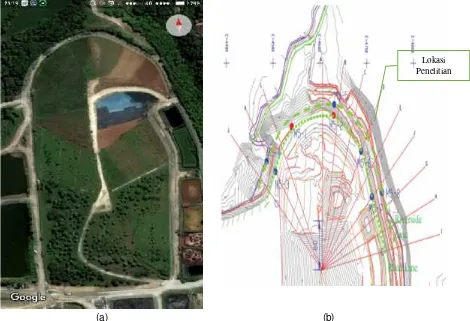 Gambar 2 (a) Lokasi Penelitian Stabilitas Lereng Sanitary Landfill, (b) Titik pengambilan sampel tanah