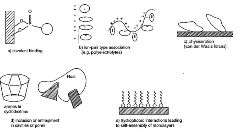 Gambar II. 7  Skema berbagai cara molekul dapat berikatan pada permuk (Kalyanasundaram dkk, 1998)