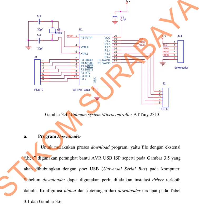 Gambar 3.4 Minimum system Microcontroller ATTiny 2313 