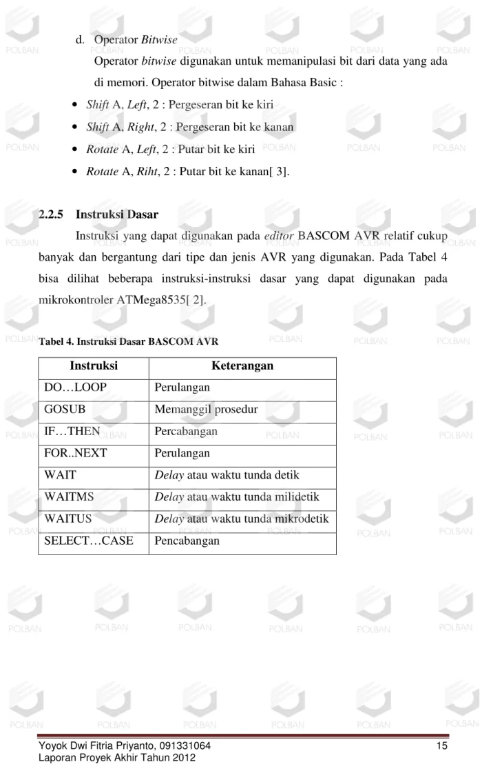 Tabel 4. Instruksi Dasar BASCOM AVR 