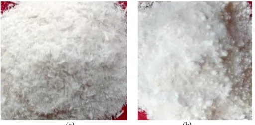 Gambar 1. Silika sekam padi hasil penelitian (a) dan silika sintetik (b)