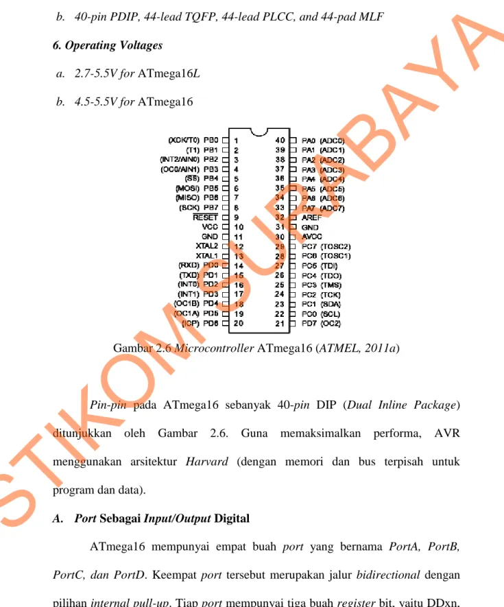 Gambar 2.6 Microcontroller ATmega16 (ATMEL, 2011a) 
