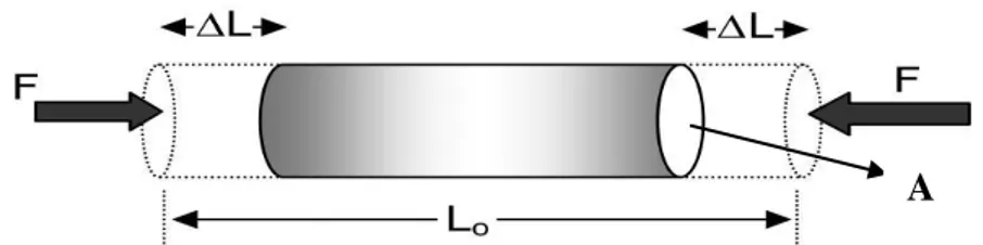 Gambar 2.7. Batang tegar yang dipengaruhi gaya tarikan F  terhadap luas luas penampang A yang menyebabkan 