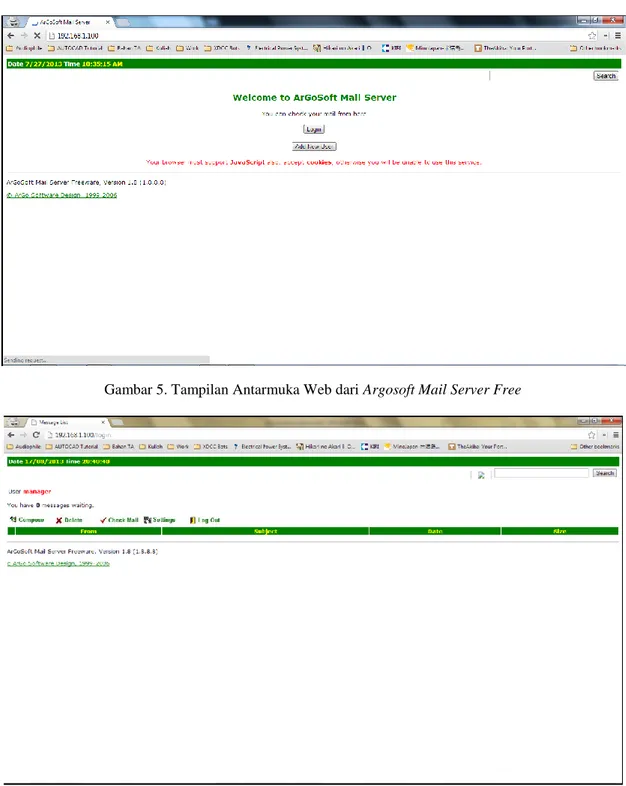 Gambar 5. Tampilan Antarmuka Web dari Argosoft Mail Server Free 