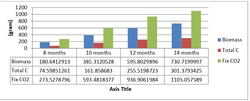 Figure 1. Plant Biomass in every part of palm oil plant at the age of 8, 10, 12 and 14 months