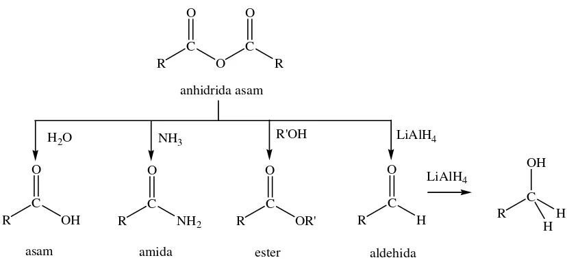 Gambar 6. Reaksi-reaksi Anhidrida Asam (Riswiyanto, 2009) 