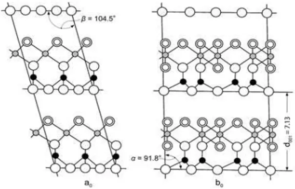 Gambar 1. Struktur kaolinit (Murray, 2007).  Jiang  et  al.,  (2010  menyebutkan  bahwa  Karena  struktur  yang  dimilikinya,  kaolin  dapat  dijadikan  adsorben  logam  berat