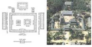 Gambar 1. Pola penataan bangunan pada komplek kuil Horyu-ji di kota Nara Jepang. (Suzuki, 1980)