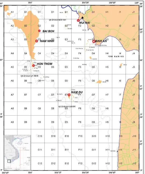 Figure 3. Kien Giang waters and locations of the sampling sites for BSC  