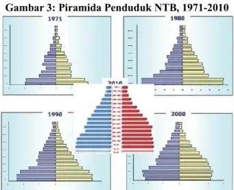 Gambar 3: Piramida Penduduk NTB, 1971-2010