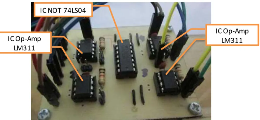 Gambar  11. Rangkaian  pembanding  dengan  Op-Amp  LM311  dan  IC  NOT  74LS04 