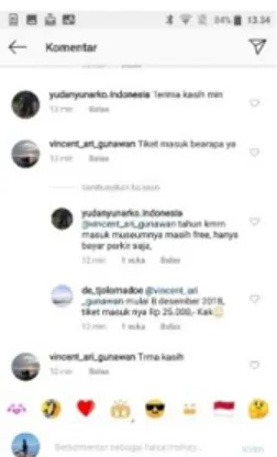Gambar 2 feedback yang diberikan admin kepada follower.  Sumber : Instagram @de_tjolomadoe pada tanggal 30 April 2019 