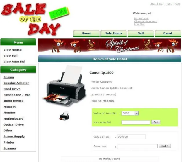 Gambar 4.19  Halaman Bid Items (premium member) 
