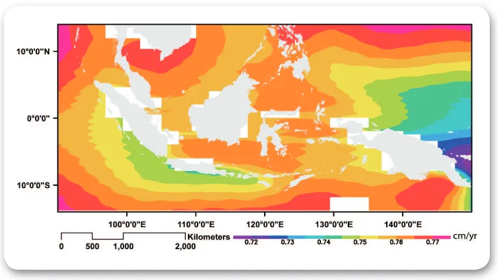 Figure 4. 10 Approximation of the amount of sea level rise in the Indonesian waters based on the scenario of IPCC SRESa1b, assuming CO2 concentration of 750ppm