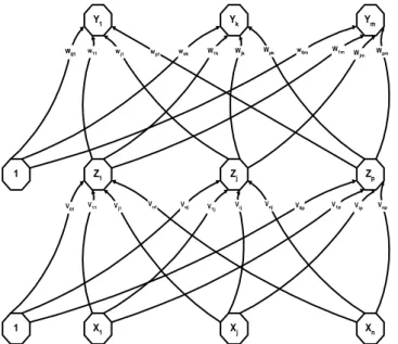 Gambar 3. Arsitektur ANN Backpropagation  dengan:   V ij  V oj  W ij  W oj     X  Y  Z 