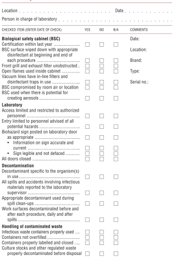 Table 6. Basic laboratory – Biosafety Level 2: laboratory safety survey.