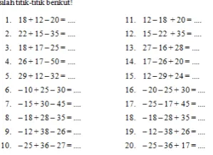 Figure 7. Questions to determine the results of addition and subtraction 
