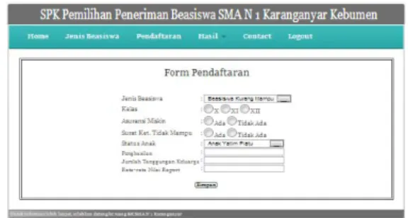 Gambar 3.7.  Tampilan Antarmuka Menu Pendaftaran 