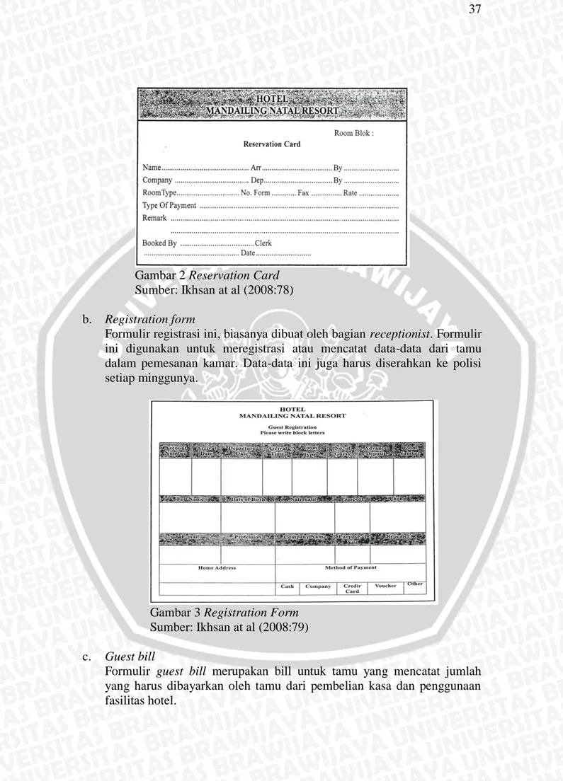 Gambar 2 Reservation Card  Sumber: Ikhsan at al (2008:78)  b.  Registration form 