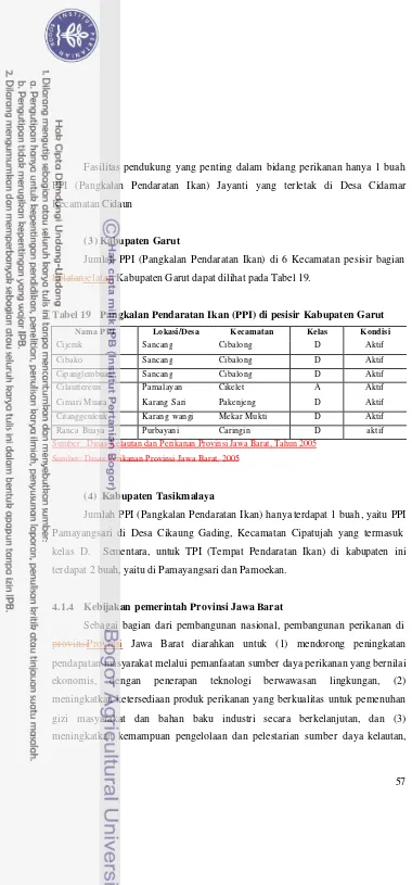 Tabel 19  Pangkalan Pendaratan Ikan (PPI) di pesisir Kabupaten Garut 