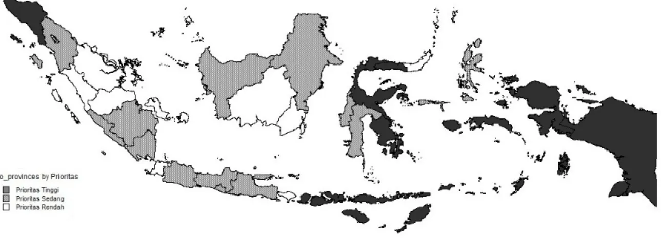 Gambar 4.  Peta Prioritas Penanggulangan Kemiskinan dan Kelaparan di Indonesia