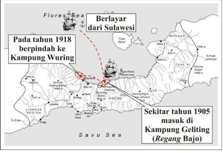 Gambar 1. Peta pergerakan Suku Bajo (Sumber: Dinas Pariwisata Kab. Sikka, 2017) 