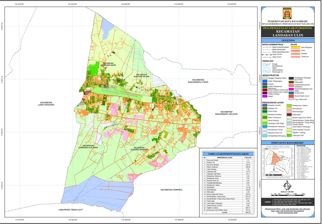 Gambar 2.7 Peta Batas Administrasi dan Penggunaan Lahan di Kecamatan Landasan Ulin