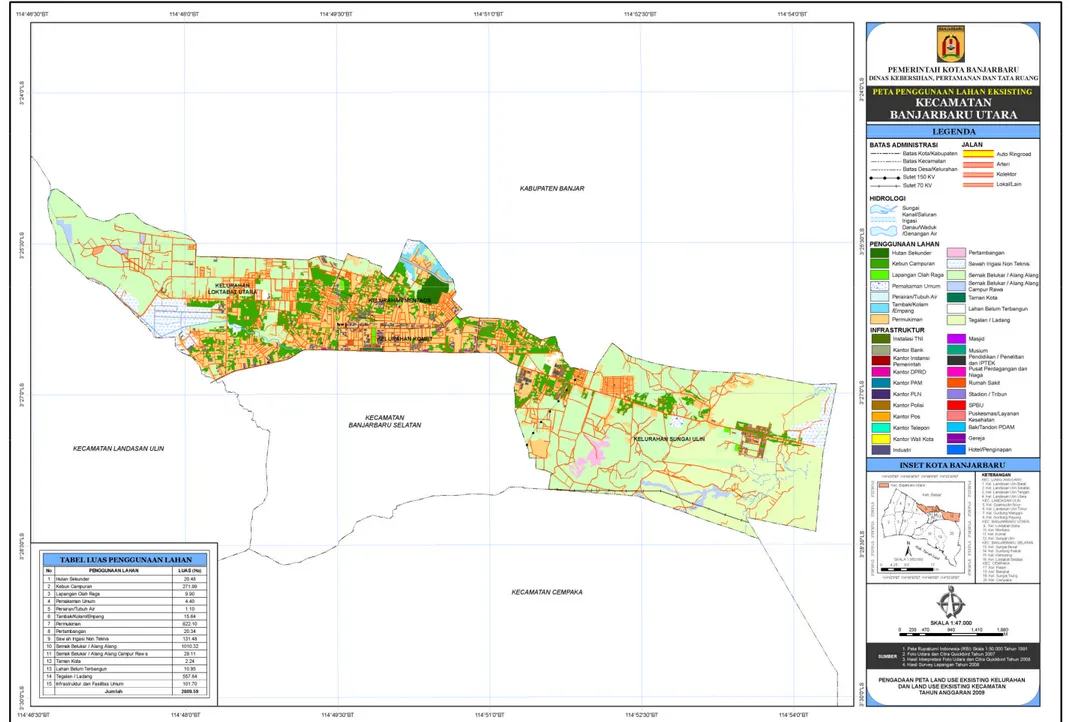 Gambar 2.5 Peta Batas Administrasi dan Penggunaan Lahan di Kecamatan Banjarbaru Utara