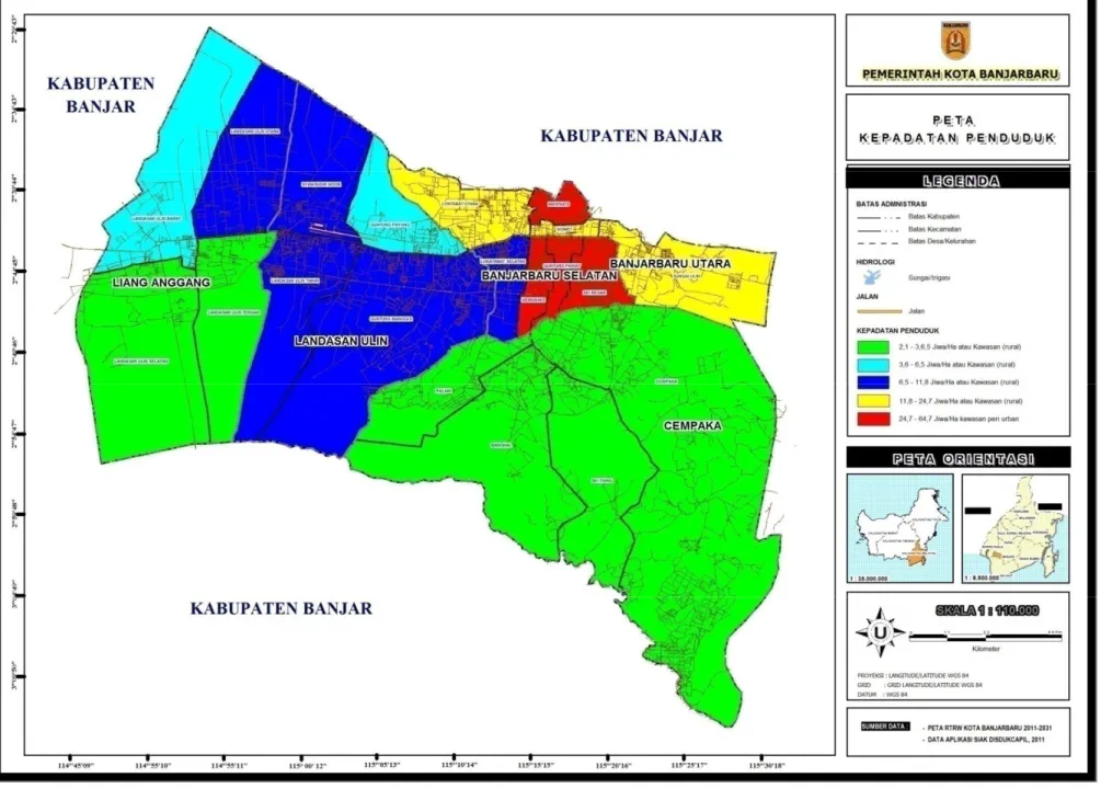 Gambar 2.16 Peta Kepadatan Penduduk Kota Banjarbaru Tahun 2011