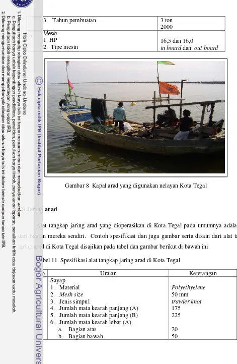 Gambar 8  Kapal arad yang digunakan nelayan Kota Tegal 