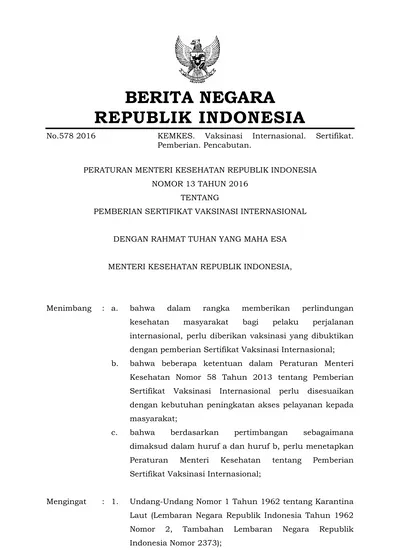 2016, No Undang-Undang Nomor 2 Tahun 1962 Tentang Karantina Udara ...