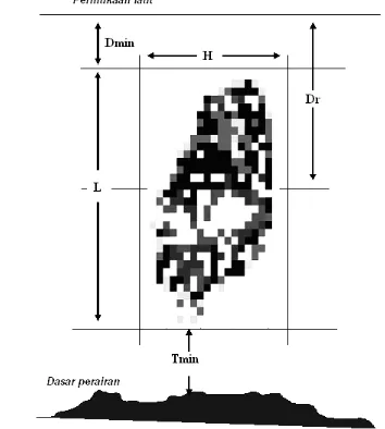 Gambar 9 Contoh deskriptor citra akustik kawanan ikan dengan intensitas hamburan  balik yang berbeda pada setiap titik pikselnya