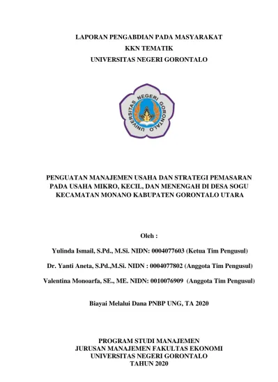 LAPORAN PENGABDIAN PADA MASYARAKAT KKN TEMATIK UNIVERSITAS NEGERI GORONTALO