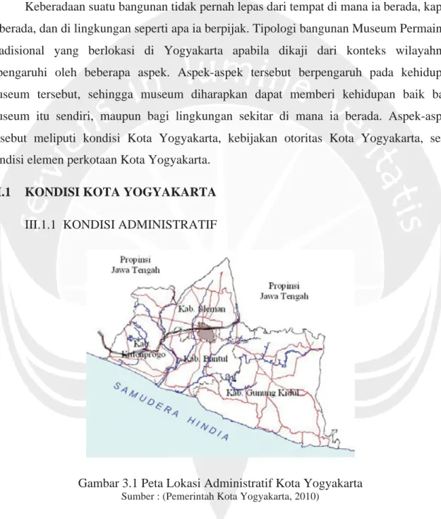 Gambar 3.1 Peta Lokasi Administratif Kota Yogyakarta 
