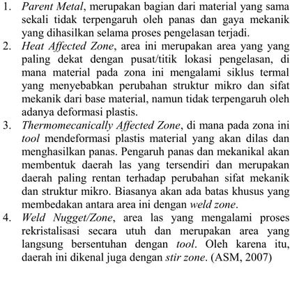 Gambar 2.13 Zona Hasil Friction Stir Welding (ASM, 2007)