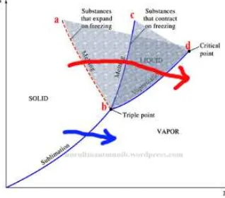 Gambar 5.c.18. Diagram PT untuk proses perubahan wujud zat  dari beku ke uap (sumber: www.chemguide.co.uk) 