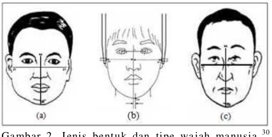 Gambar 2. Jenis bentuk dan tipe wajah manusia.   (a) Brachifacial/euryprosopic. (b) Mesofacial/ 30    mesoprosopic.(c) Dolichofacial/leptoprosopic