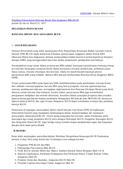 Pelatihan Penyusunan Rencana Bisnis Dan Anggaran RBA BLUD Mpdf