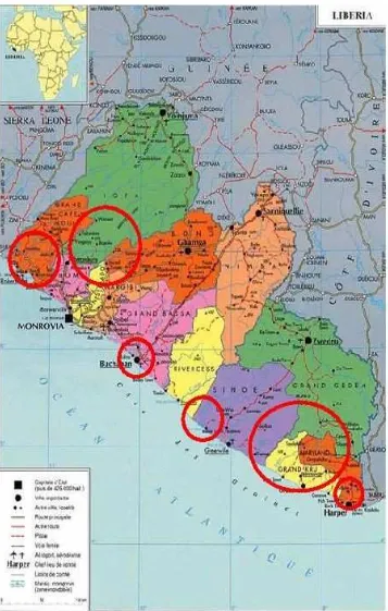 Figure 6:  General Locations of Pending Oil Palm Concessions in Liberia
