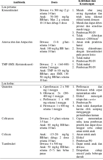 Tabel 1. Antibiotik untuk demam tifoid menurut Depkes RI 2006.