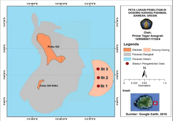 Gambar 1. Peta Pulau Bawean, Gresik yang menunjukkan lokasi penelitian 