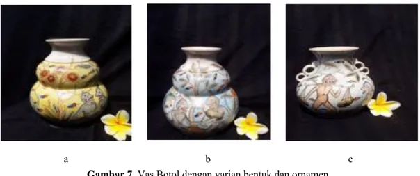 Gambar 7 di atas vas botol a dan b bentuk dan ukurannya sama yaitu tinggi 27cm dan   garis   tengah   badan   15cm