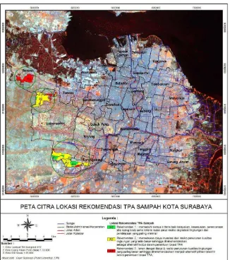 Gambar 1.  Peta Citra Lokasi Rekomendasi TPA Sampah Kota Surabaya  
