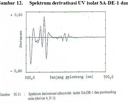 Gambar 13. Spektrum derivatisasi UV isolat SA-DE-1 dan pembanding rutin (derivat 4, N 1)