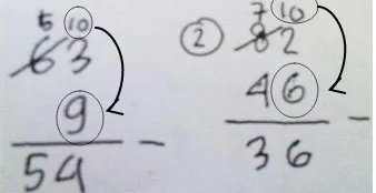 Figure 5. Students’ answer on the subtraction by using  streak system  