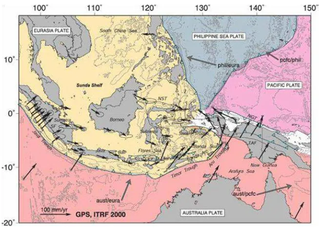 Gambar 1.  Peta Tektonik Kepulauan Indonesia dan Sekitarnya (Bock, 2003). 