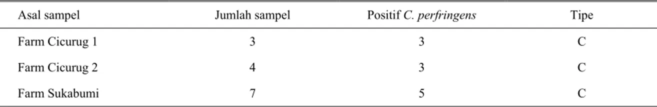 Tabel 2. Isolat dan tipe Clostridium perfringens dari kasus klinis di lapang 