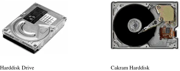 Gambar di sebelah kiri bawah disebut Harddisk drive (HDD). Perangkat keras ini biasanya berada dalam base unit dan merupakan tempat menyimpan program dan data dalam suatu PC